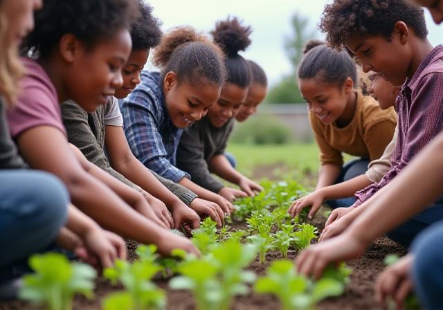 A group of people learning to plant seedlings during a workshop.