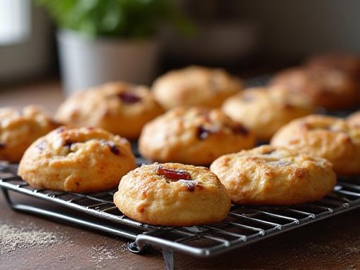 A selection of freshly baked artisanal cookies and pastries on a cooling rack.